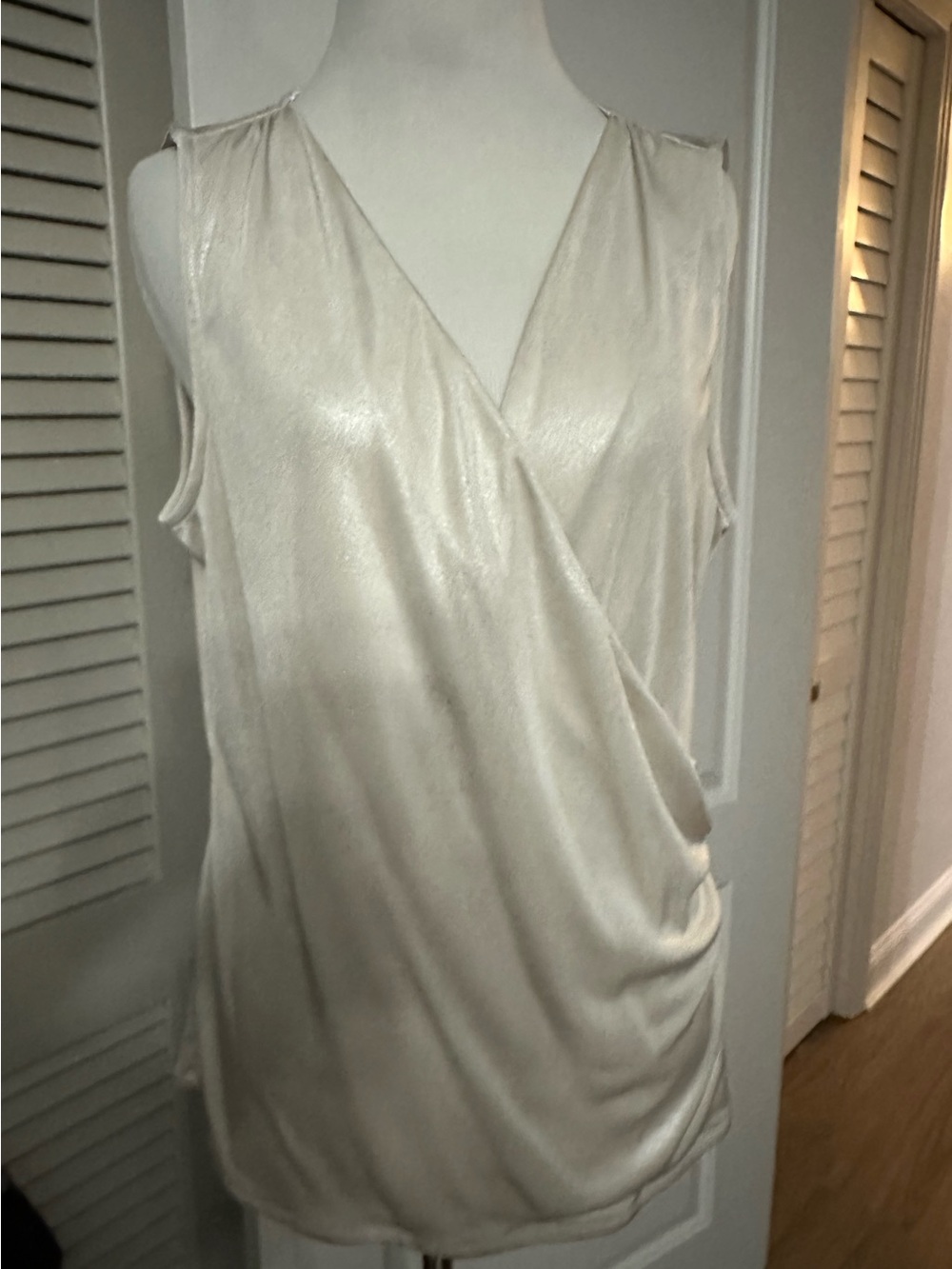 White House Black Market soft gold Lurex crossover top size XL